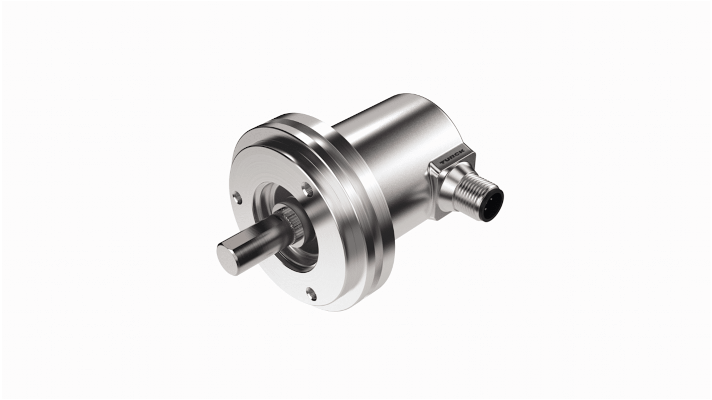Encoder assoluto Turck REM-E-195T6S-IOL32B-H1141, flangia Synchro 58 mm, albero solido 6 mm, grado di protezione IP64.