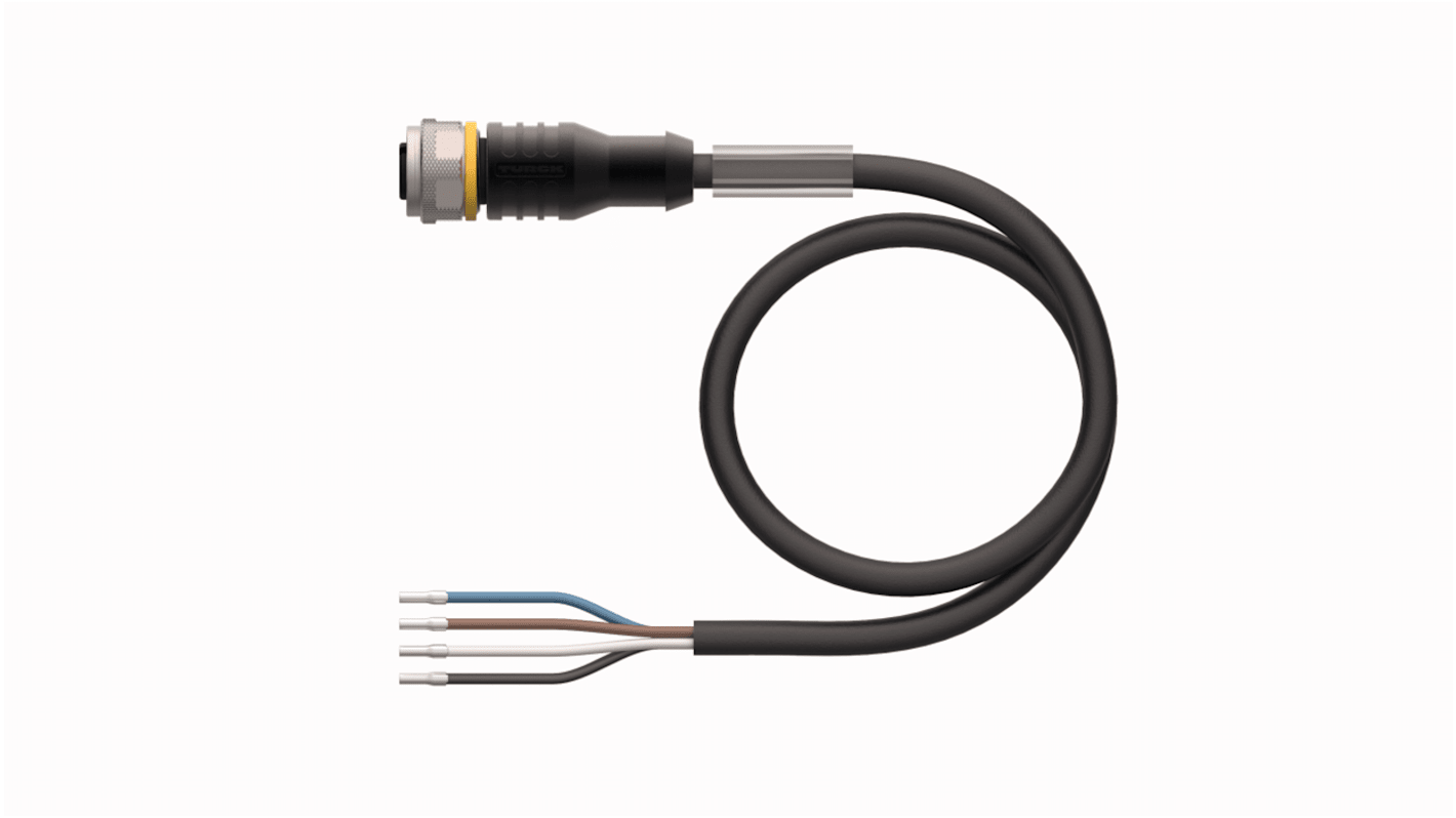 Connettore femmina M12 a 4 pin, 2m, Turck RKC4.4T-2/TXL, cavo in PUR nero, resistente a agenti chimici e abrasione, IP67/IP69K.