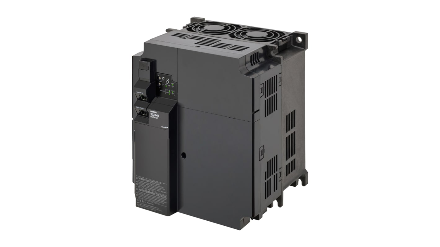 Avviatore a velocità variabile Omron 3G3M1-A2150-ECT, potenza 0,2-18,5 kW, tensione 200 V CA, 3 fasi, con encoder integrato.