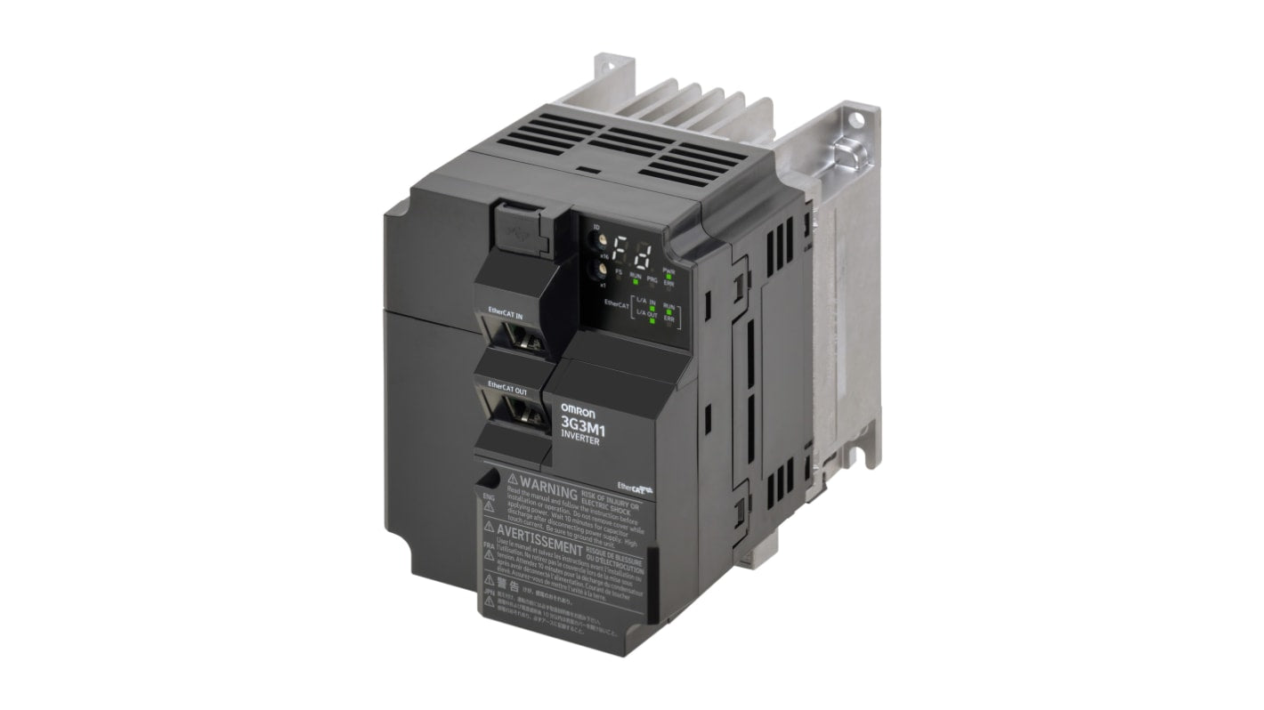 Avviatore a velocità variabile Omron 3G3M1-A2015-ECT, potenza 0,2-18,5 kW, tensione 200 V CA, 3 fasi, controllo coppia, encoder integrato.
