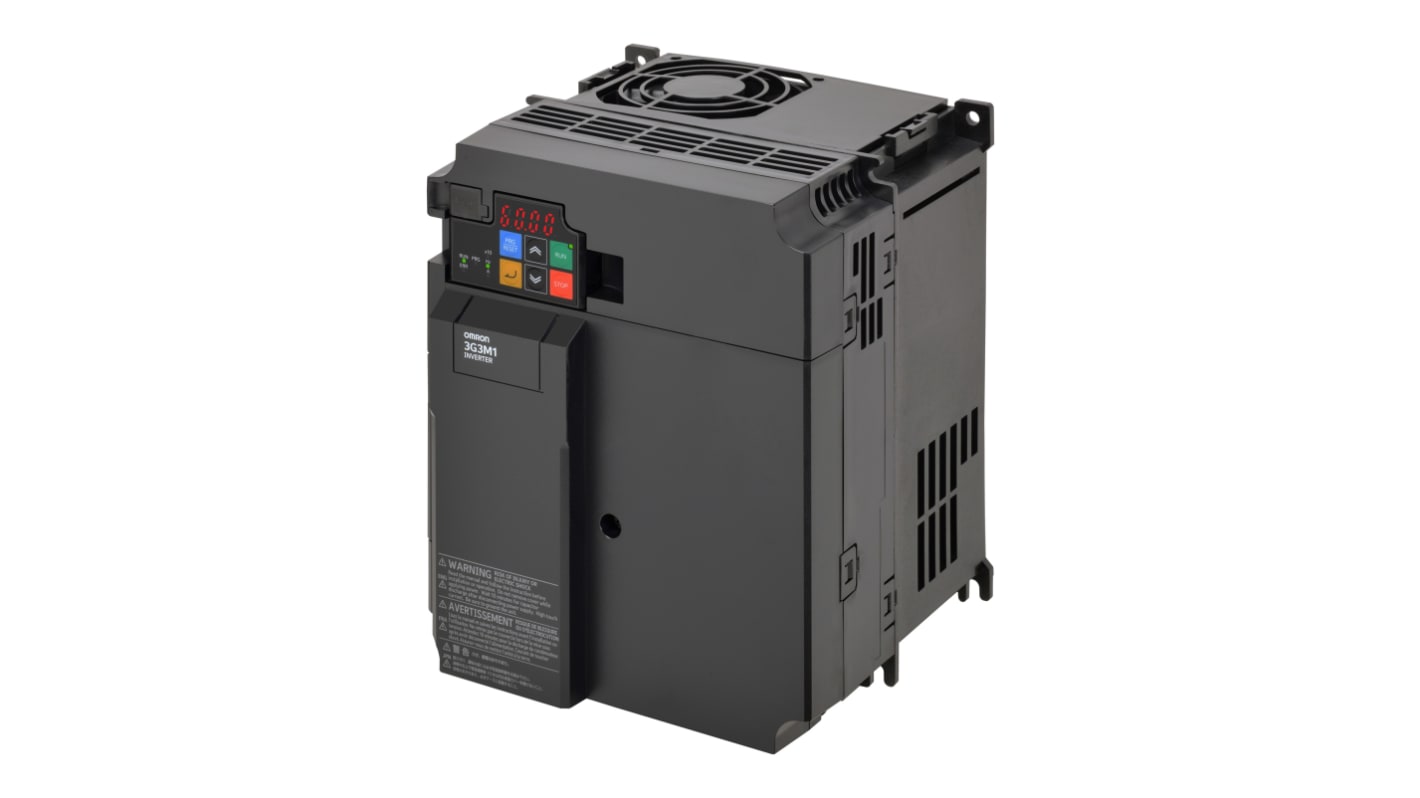 Avviatore a velocità variabile Omron 3G3M1-A2055, potenza 0,2-18,5 kW, tensione 200 V CA, 30 A, con encoder e supporto Modbus.