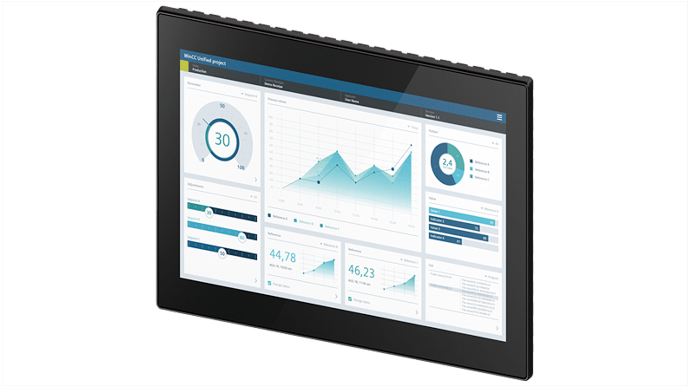 Pannello HMI Siemens 6AV2128-3QB36-0AX1, 15,6" TFT, risoluzione 1366x768, interfaccia PROFINET, configurabile con WinCC.