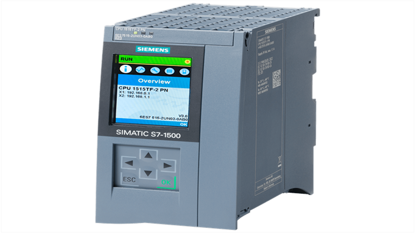 CPU Siemens 6ES7515-2UN03-0AB0 SIMATIC S7-1500T, 1,5 MB RAM, interfaccia PROFINET, tensione 24 V.