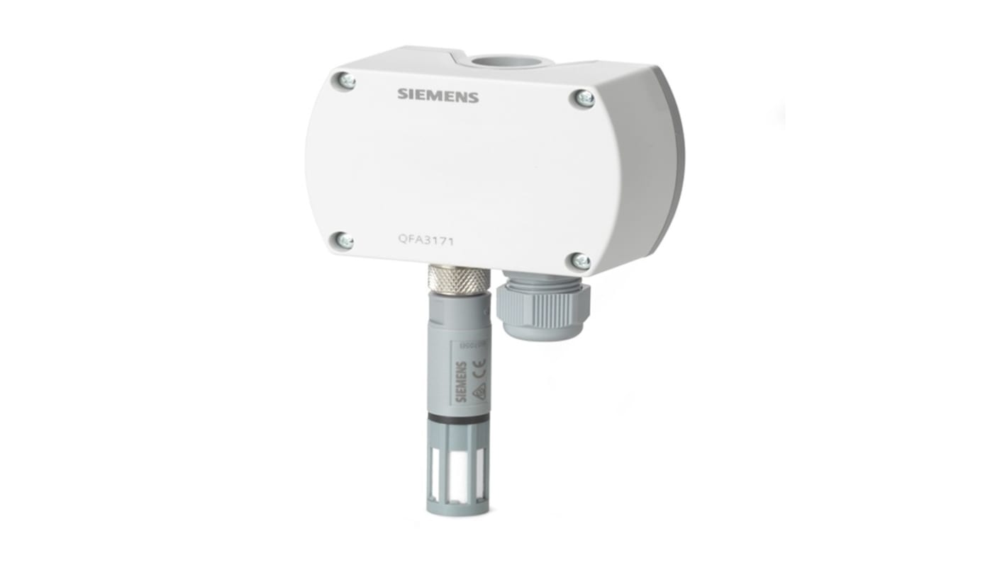 Sensore di umidità ambiente Siemens BPZ:QFA3160, dimensioni 144mm x 144mm, progettato per ambienti critici, consumo sotto 1 VA.