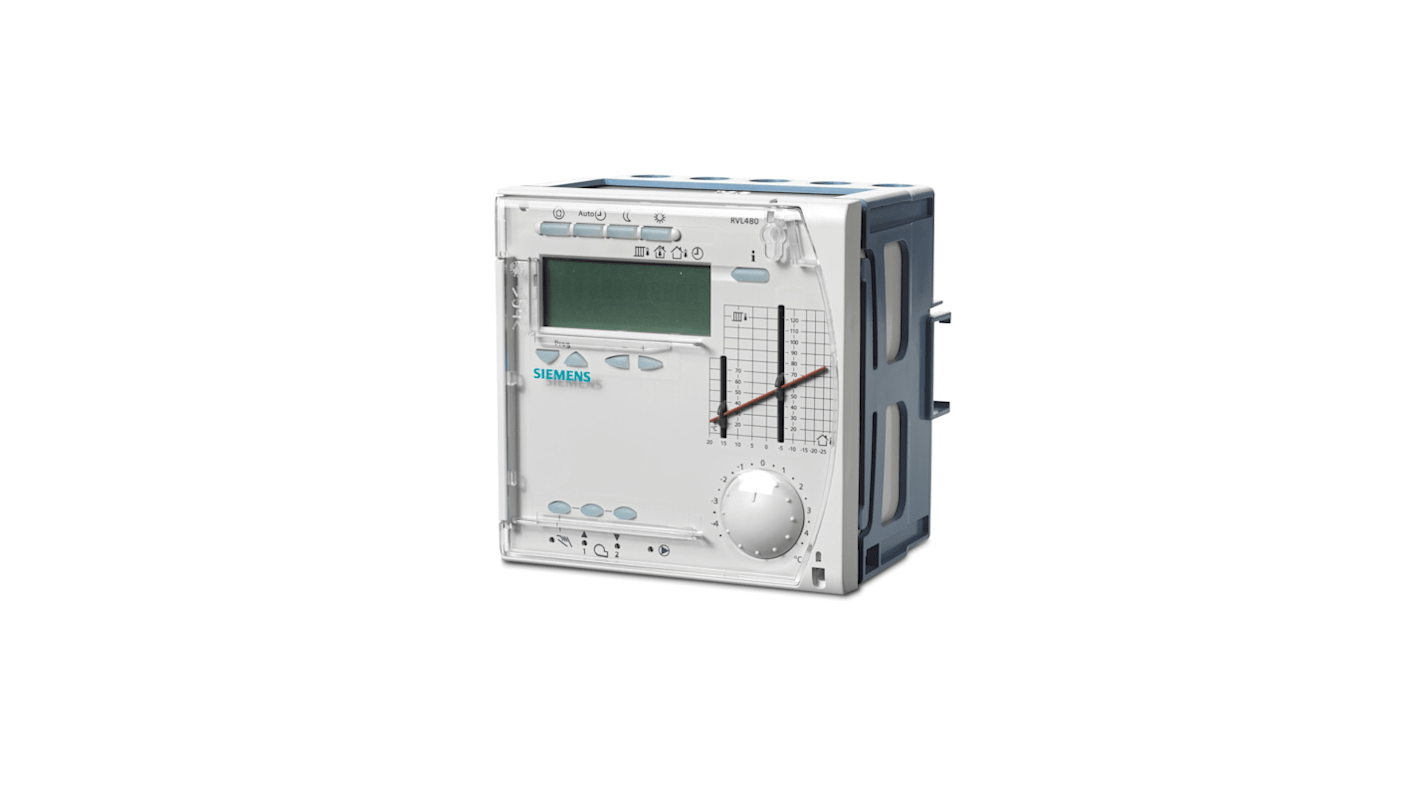 Controller Siemens BPZ:RVL480, 9 ingressi, 4 uscite, montaggio a parete, dimensioni 144 x 144 x 139 mm, per sistemi di riscaldamento.