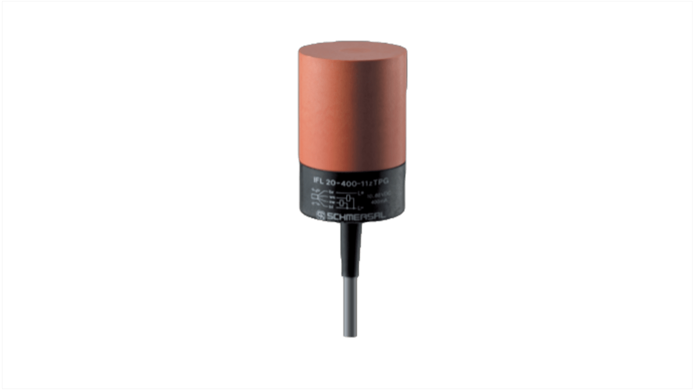 Sensore di prossimità induttivo cilindrico Schmersal IFL 20-400-11ZTPG, uscita PNP, rilevamento 20 mm, IP67, alimentazione 10-60 V dc.