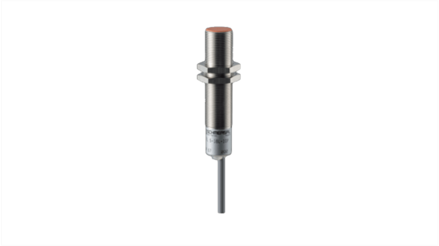 Sensore di prossimità induttivo cilindrico Schmersal IFL 5-18L-10D, rilevamento a 5 mm, alimentazione 10-40 V c.c., grado di protezione IP67.