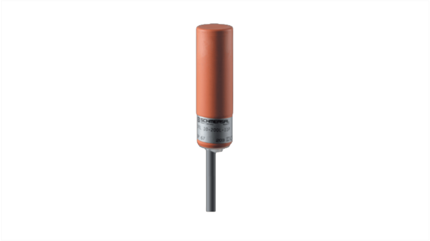 Sensore di prossimità induttivo cilindrico Schmersal IFL 10-200L-11P, uscita PNP, rilevamento a 10 mm, grado di protezione IP67.
