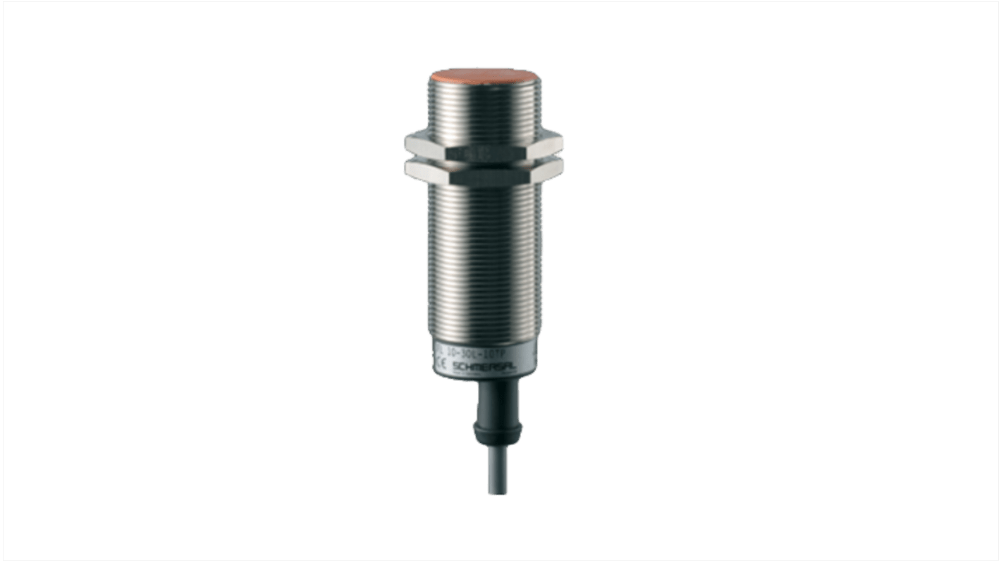 Schmersal IFL 10-30L-10TP, sensore induttivo cilindrico M30, uscita PNP, rilevamento 10 mm, custodia metallica, IP67.