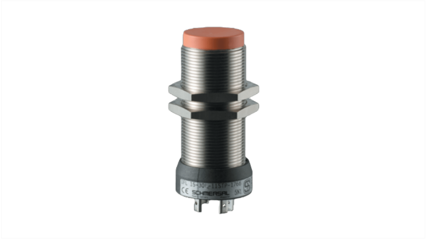 Sensore di prossimità induttivo cilindrico Schmersal IFL 15-30L-11STP-1766, design M30, uscita PNP, rilevamento 15 mm, IP67.