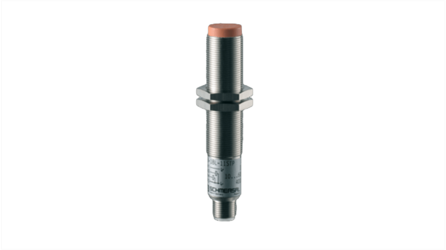 Sensore di prossimità induttivo cilindrico Schmersal IFL 8-18L-11STP, PNP, M8 x 1, rilevamento 8 mm, IP67, alimentazione 10-30 V CC.