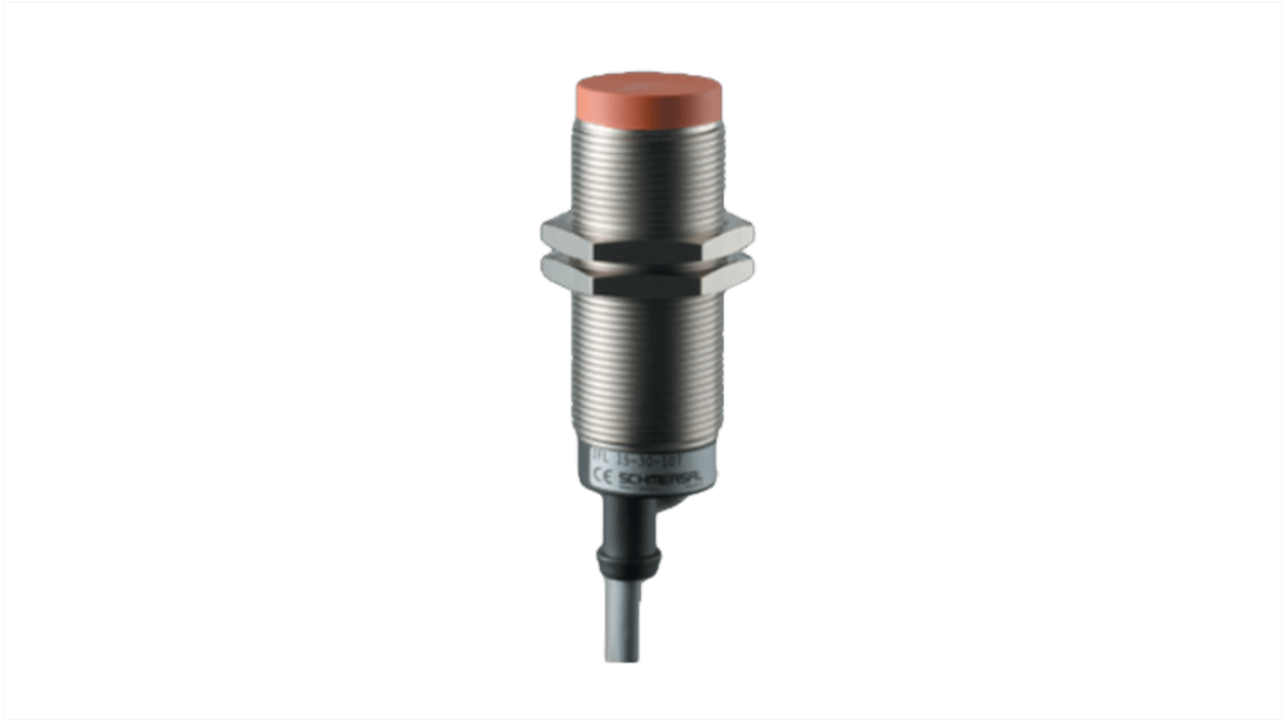 Sensore di prossimità induttivo cilindrico Schmersal IFL 15-30-10T, design M30, grado di protezione IP67, rilevamento 15 mm.
