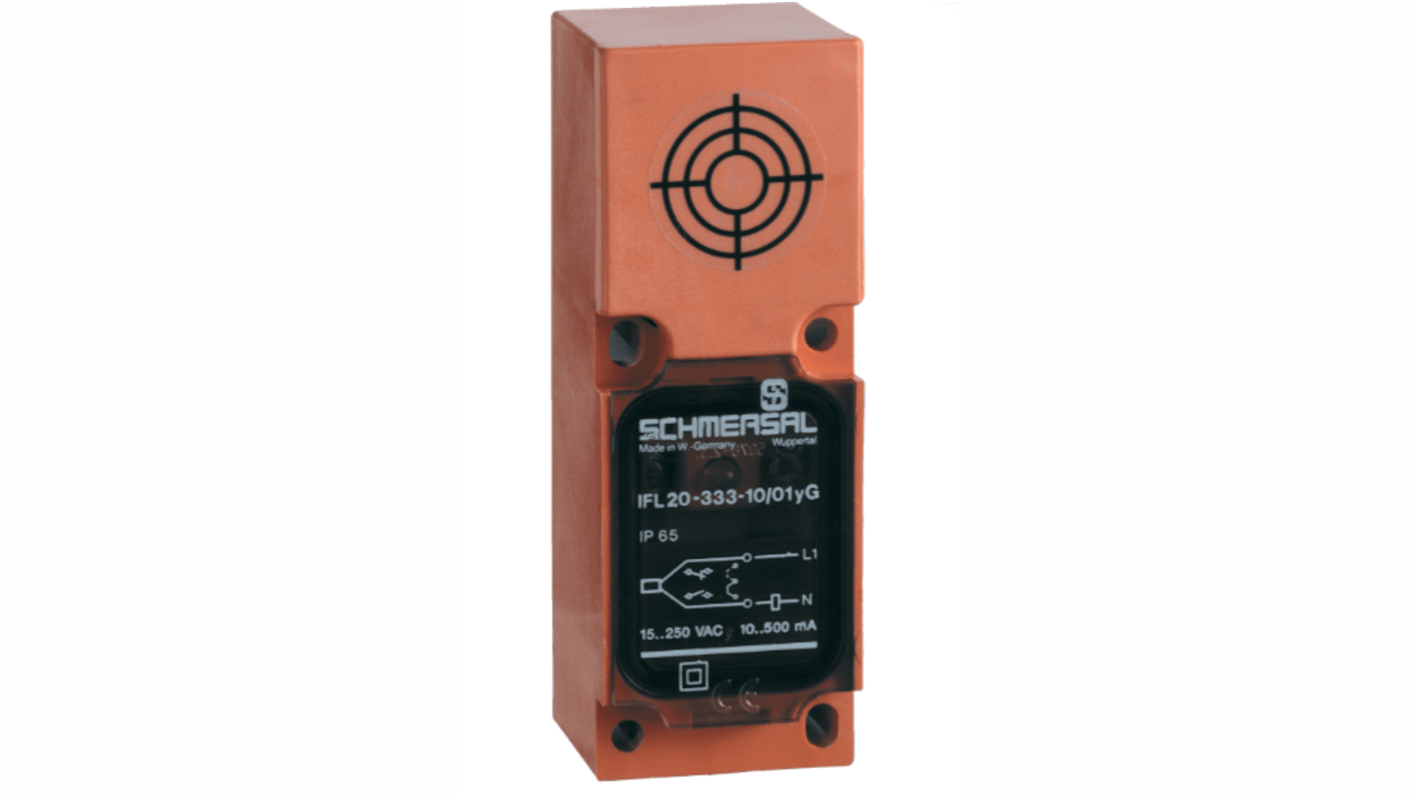 Sensore di prossimità induttivo Schmersal IFL 15-333-10/01-M20, rilevamento a 15 mm, IP65, alimentazione 15-250 V ac.