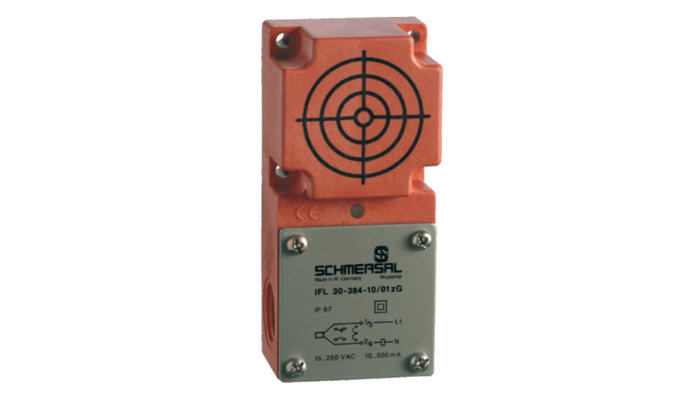 Sensore di prossimità induttivo digitale Schmersal IFL 30-384-10/01-M20, rilevamento 30 mm, alimentazione 15-250 V ac, grado di protezione IP67.
