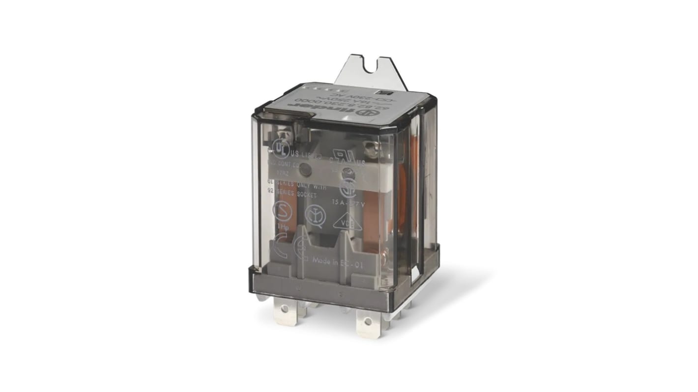 Finder 628290244000, relè di potenza DPDT 24V cc, montaggio su flangia, corrente di commutazione 16A.