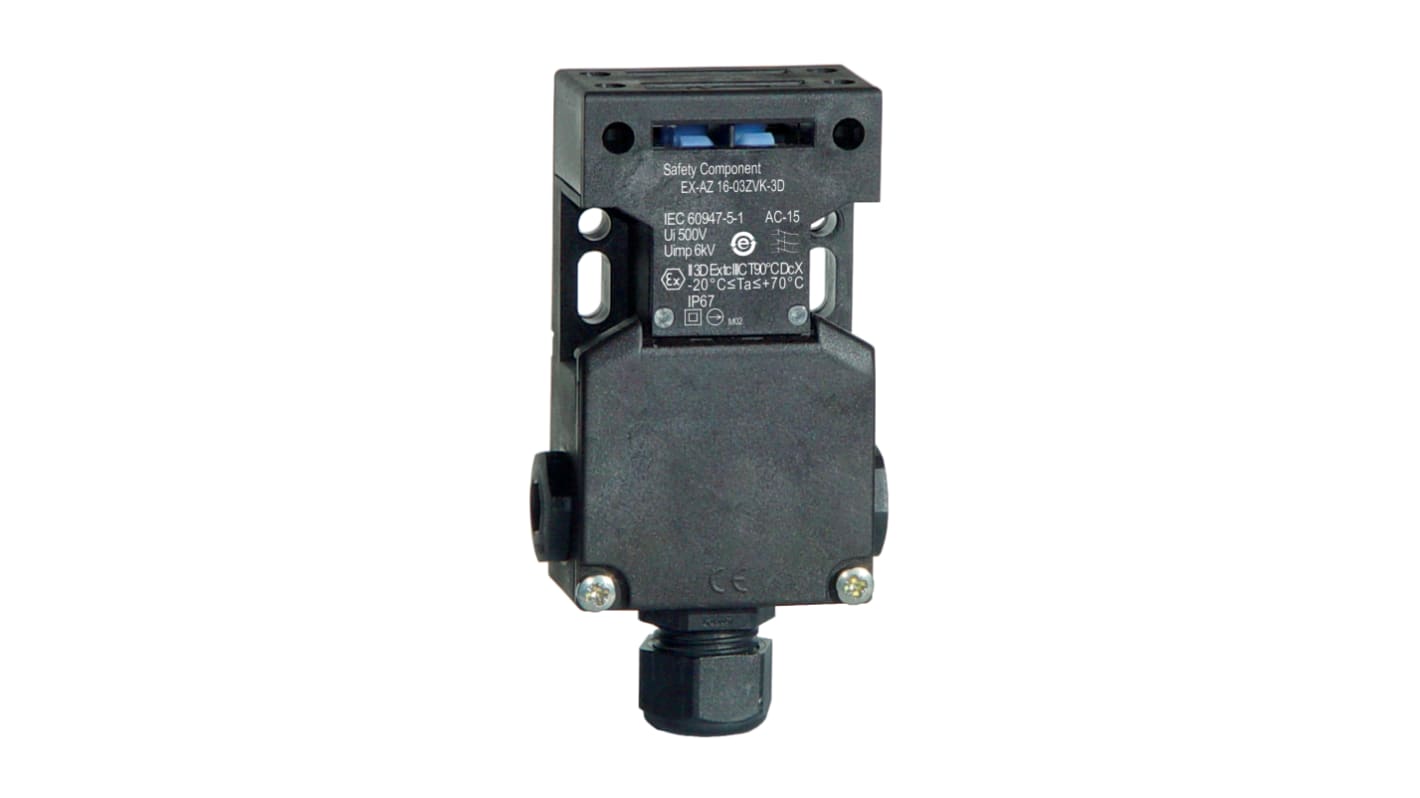 Schmersal interruttore di sicurezza senza contatto EX-AZ16, custodia in termoplastico, grado di protezione IP67, dimensioni 15x37mm.
