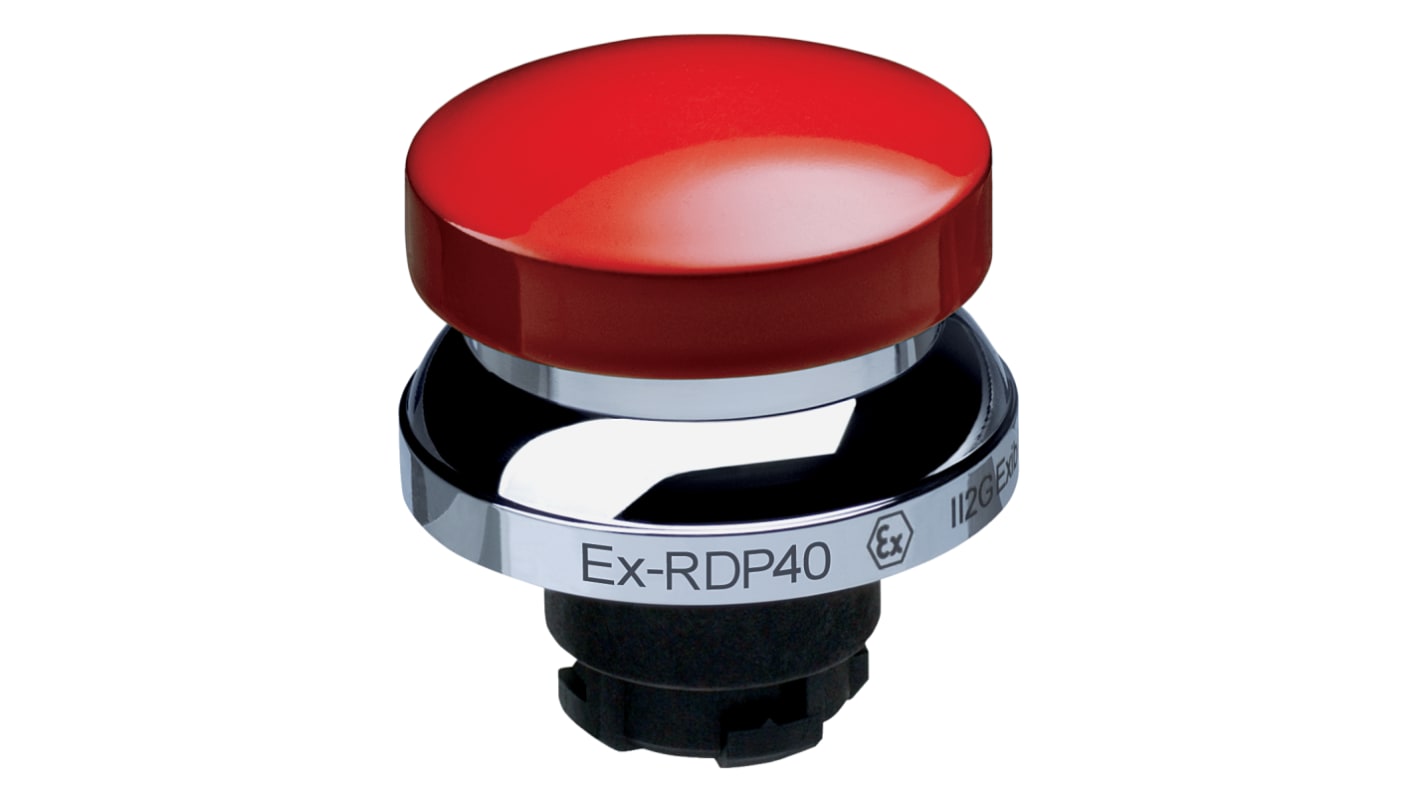 Attuatore pulsante instabile Schmersal EX-RDP40RT, forma a fungo rossa, diametro di montaggio 22,3 mm, certificato IECEx.