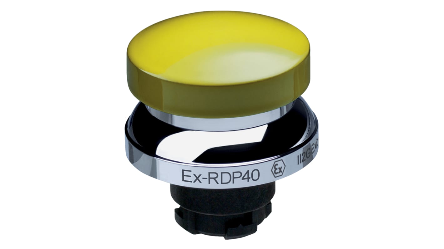Attuatore pulsante instabile Schmersal EX-RDP40GB, forma a fungo giallo, diametro di montaggio 22,3 mm, certificato IECEx.