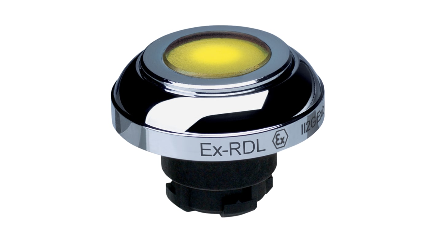 Attuatore pulsante Schmersal EX-RDLGB, tipo instabile, giallo, diametro 22,3 mm, certificato IECEx, testa a fungo.