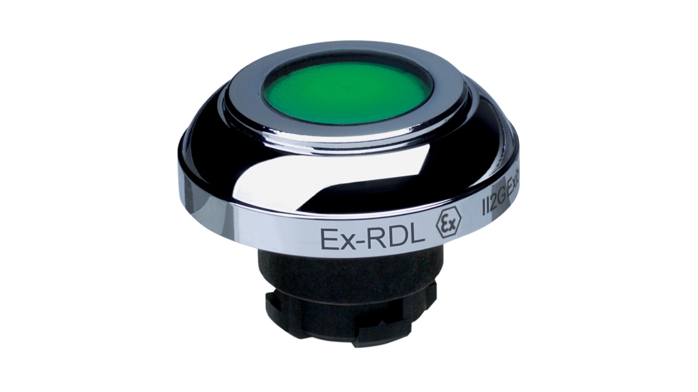 Attuatore pulsante Schmersal EX-RDLGN, tipo instabile, verde, diametro 22,3 mm, certificato IECEx, testa a fungo.