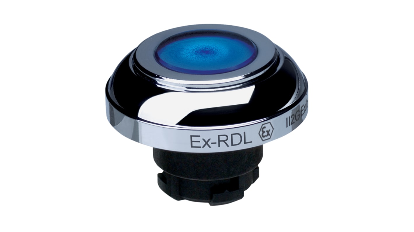 Attuatore pulsante instabile Schmersal EX-RDL, diametro 22,3 mm, blu, illuminato, certificato IECEx.