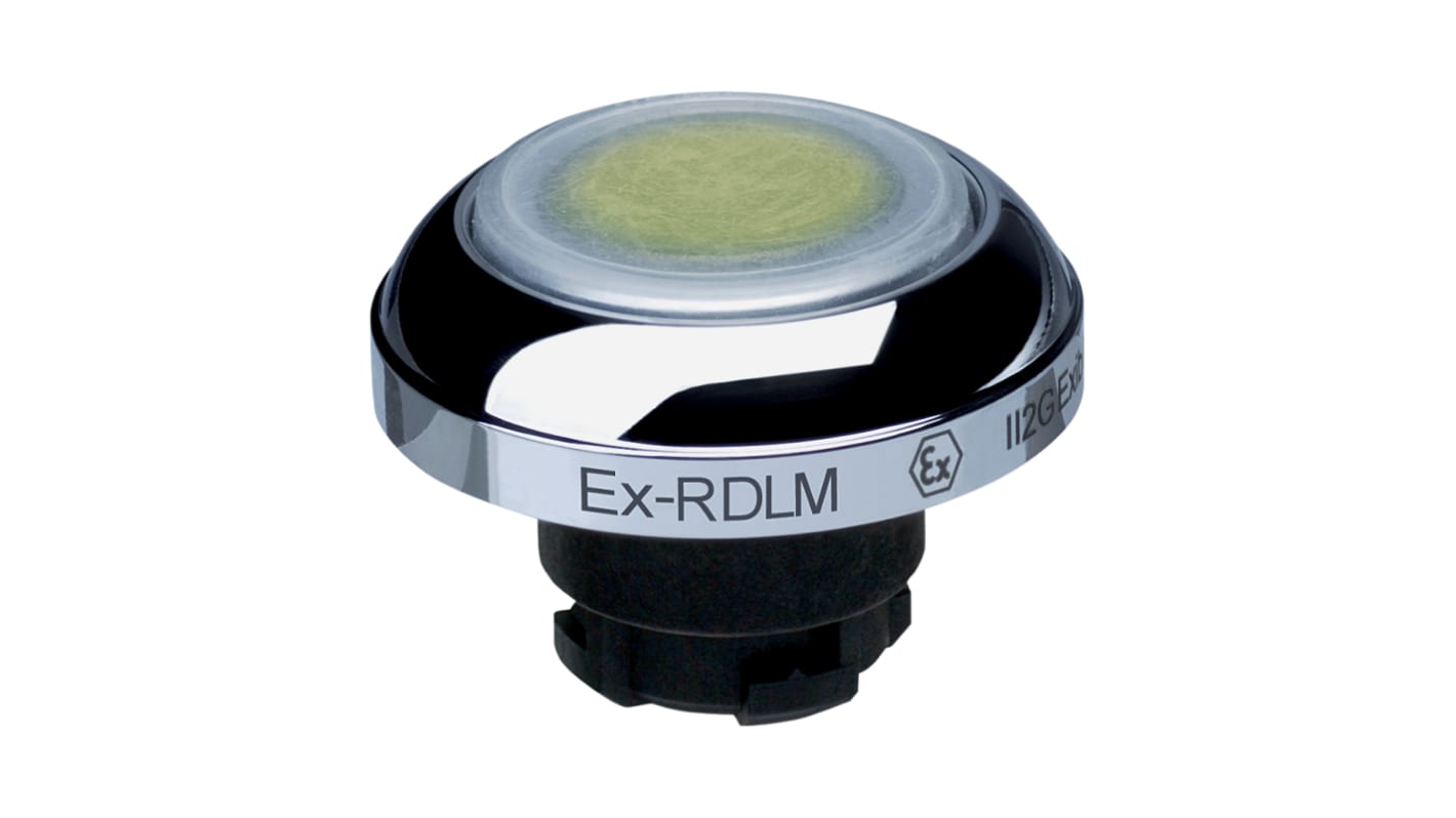 Attuatore pulsante instabile Schmersal EX-RDLMGB, rotondo giallo con testa a fungo, montaggio 22,3 mm, certificato IECEx.