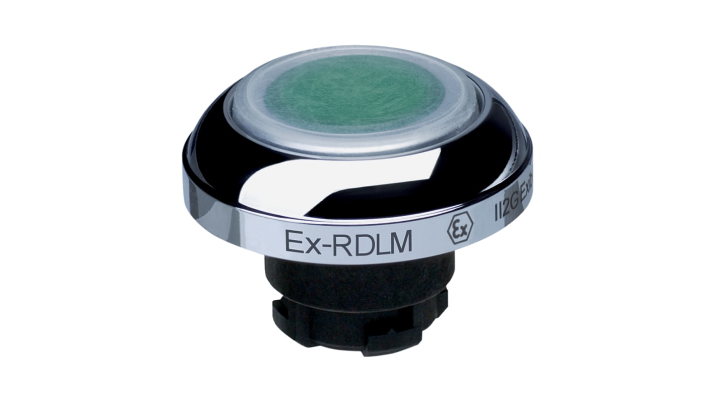 Attuatore pulsante Schmersal EX-RDLMGN, rotondo, diametro 22,3 mm, verde, illuminato, certificato IECEx.