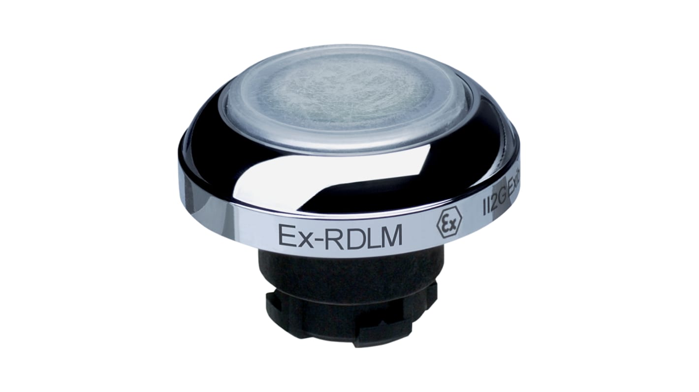 Attuatore pulsante instabile Schmersal EX-RDLMWS, diametro 22,3 mm, illuminato, certificato IECEx, testa a fungo bianca.