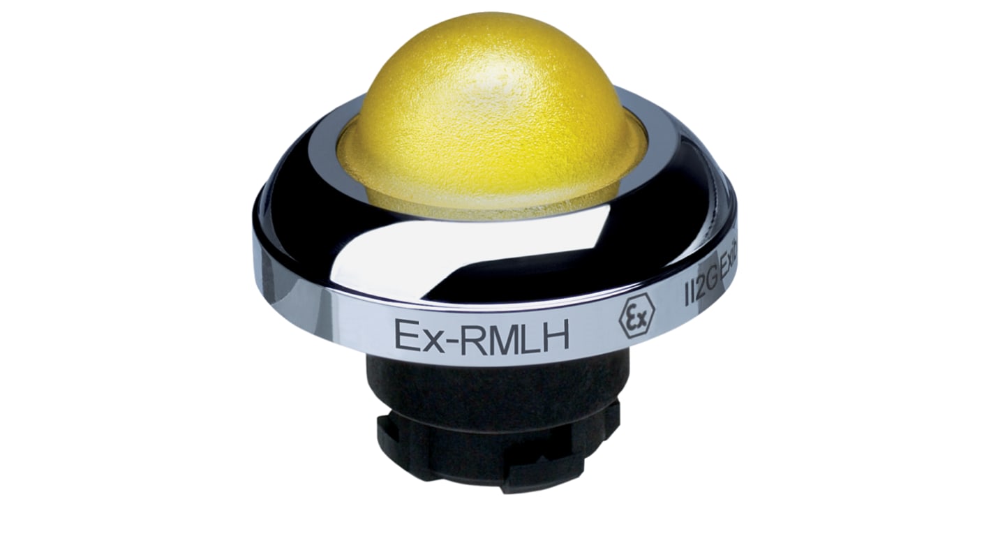 Attuatore pulsante instabile Schmersal EX-RMLHGB, rotondo giallo, diametro 22,3 mm, certificato IECEx.