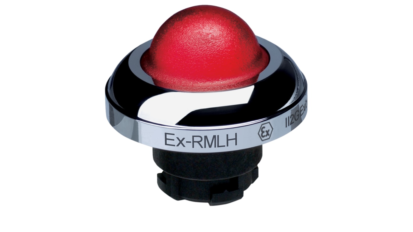 Attuatore pulsante instabile Schmersal EX-RMLHRT, rotondo, diametro 22,3 mm, rosso, illuminato, certificato IECEx.