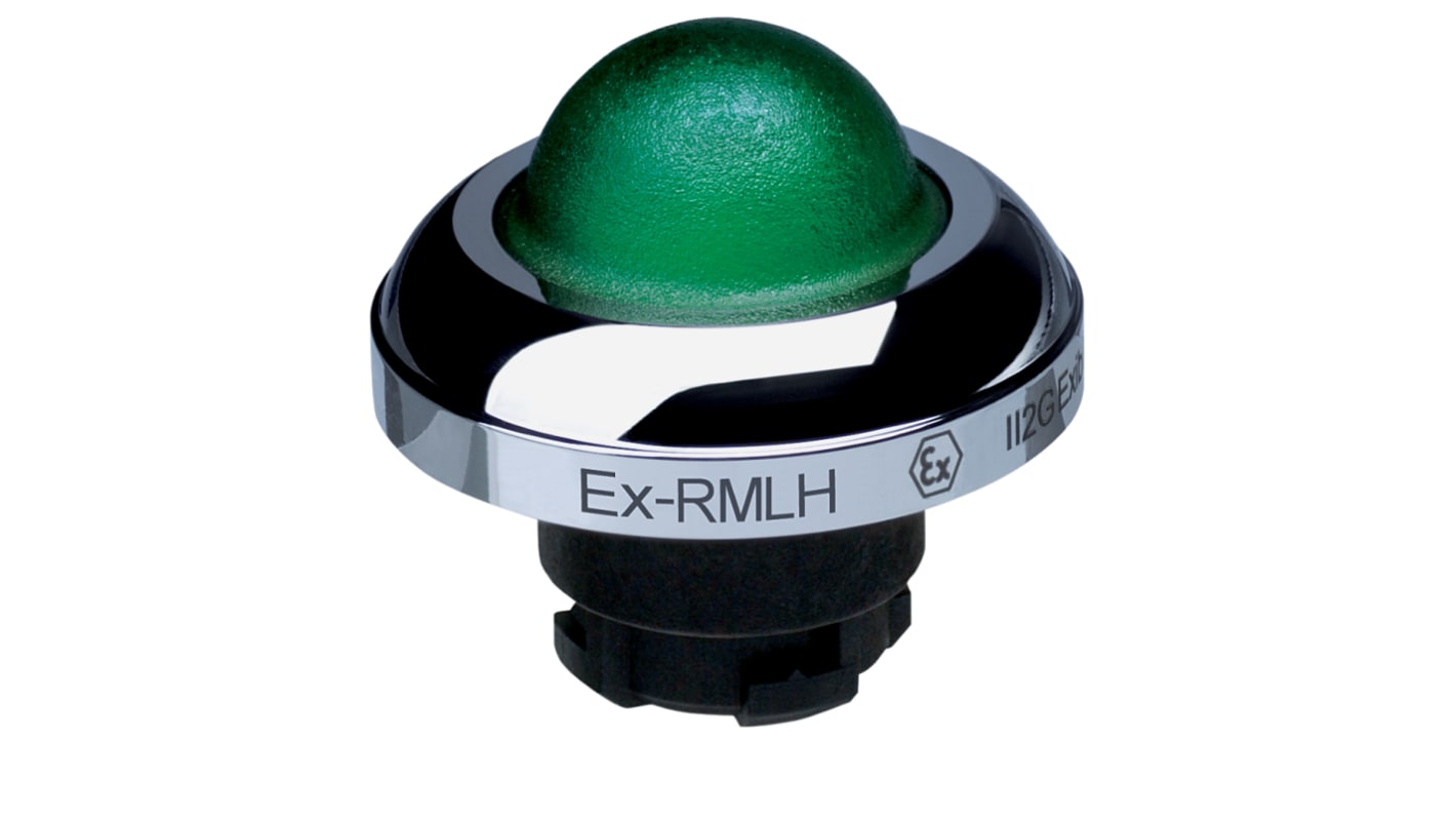 Attuatore pulsante Schmersal EX-RMLHGN, rotondo, diametro 22,3 mm, verde, illuminato, certificato IECEx.