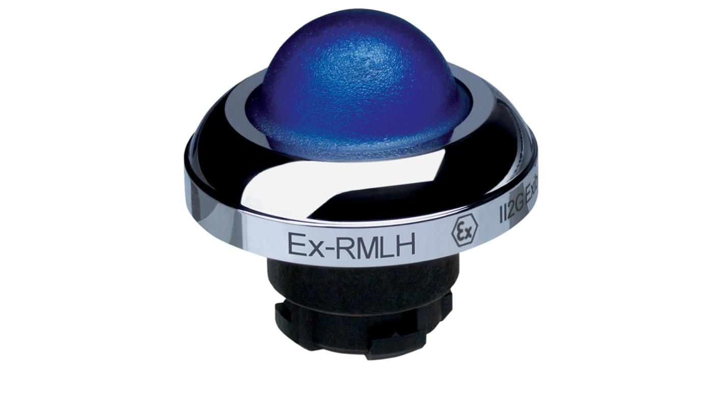 Attuatore pulsante instabile Schmersal EX-RMLH, diametro 22,3 mm, blu, illuminato, certificato IECEx.