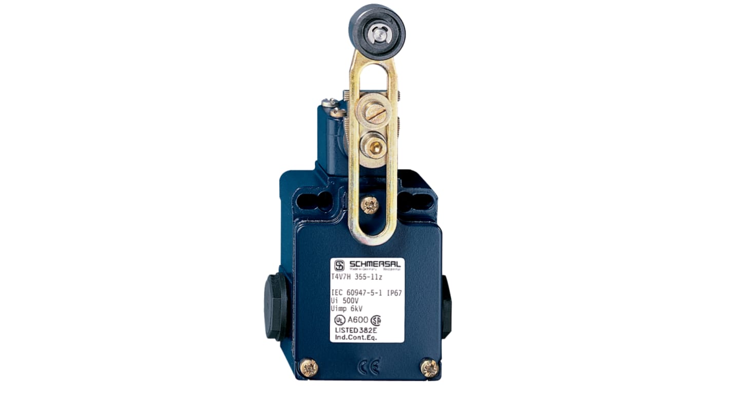 Interruttore di interblocco di sicurezza Schmersal EX-T4V7H, con leva a rullo, 1 contatto NO e 1 NC, grado di protezione IP65.