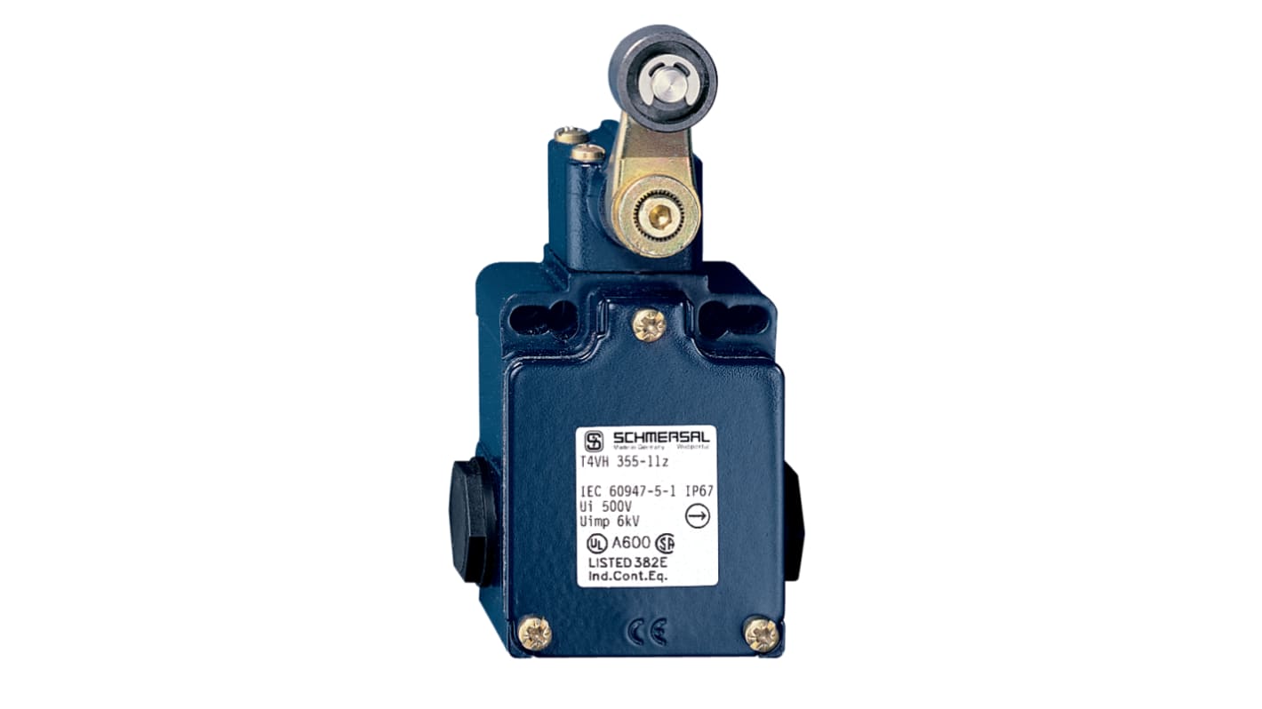 Interruttore di interblocco di sicurezza Schmersal EX-T4VH, leva a rullo, IP65, 1 contatto NO e 1 NC, 230V, 4A.