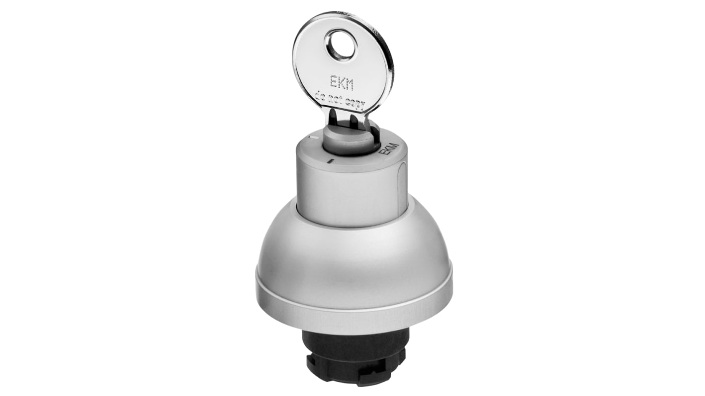 Selettore a 2 posizioni Schmersal EX-RSS21S12 in alluminio, forma circolare, con attuatore a chiave e illuminazione. Diametro foro 22.3 mm.