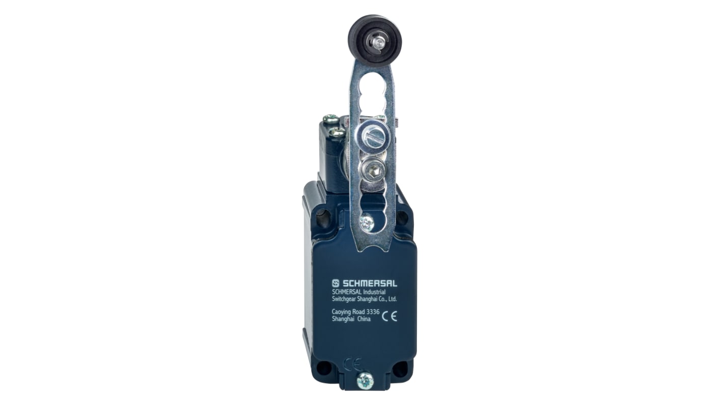 Attuatore leva a rullo Schmersal EX-T4V7H335-11Y-2138, configurazione 1NA/1NC, protezione IP65, corrente 5A, tensione 230V.