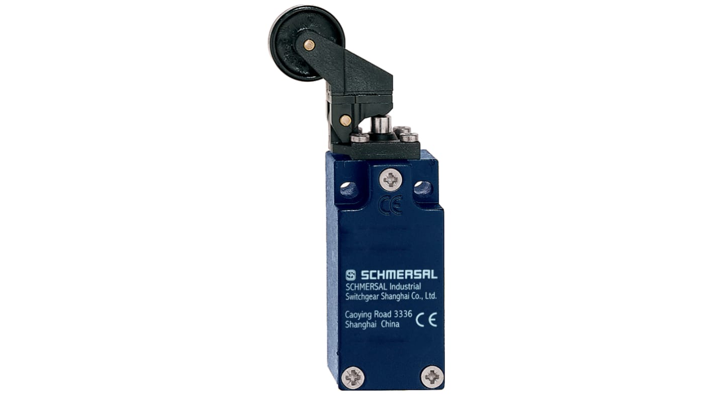 Attuatore Schmersal EX-Z4K 235-11Z-3D con leva a rullo, configurazione 1NA/1NC, grado di protezione IP67, tensione 230V.