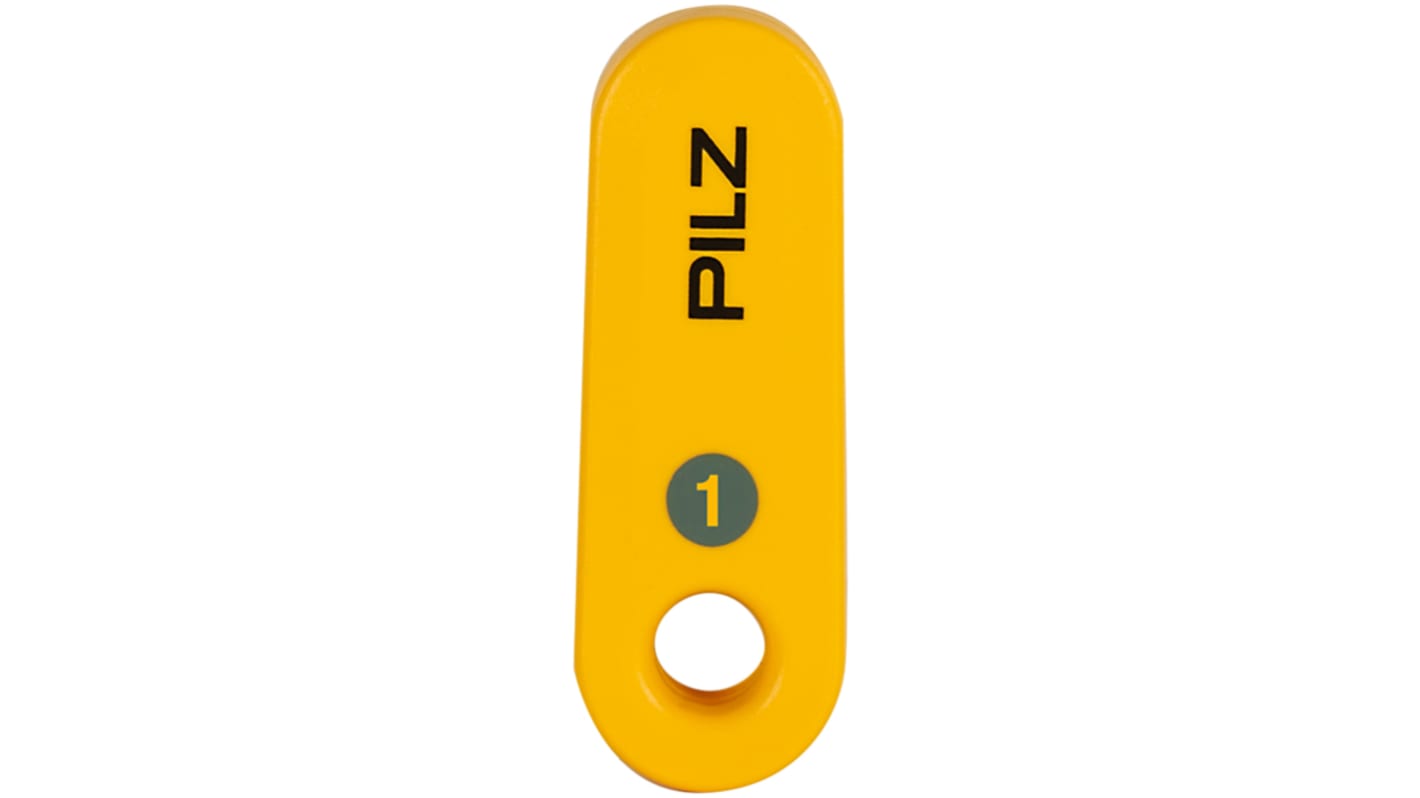 Chiave a transponder Pilz 541181 per interruttore PSEN cs4.1p, in plastica grigia, con adattatore incluso e omologazione CE.