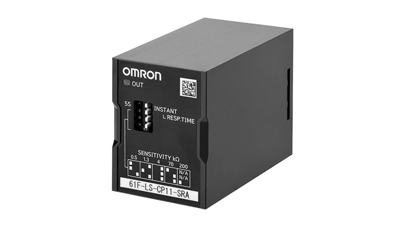 Omron 61F-LS-CP11-NE, controller livello senza galleggiante, 3 ingressi, alimentazione 240 V CA, design compatto, lunghezza 84 mm.