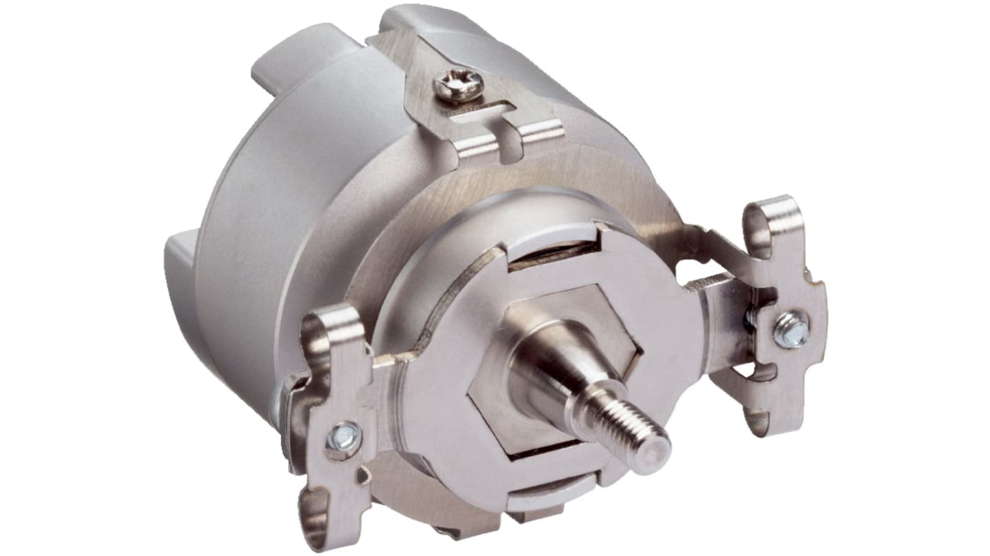 Encoder rotativo Sick SKM36-HFA0-K02, uscita Sin/Cos, 128 impulsi/giro, montaggio su piastra, dimensioni 45x45x40 mm.