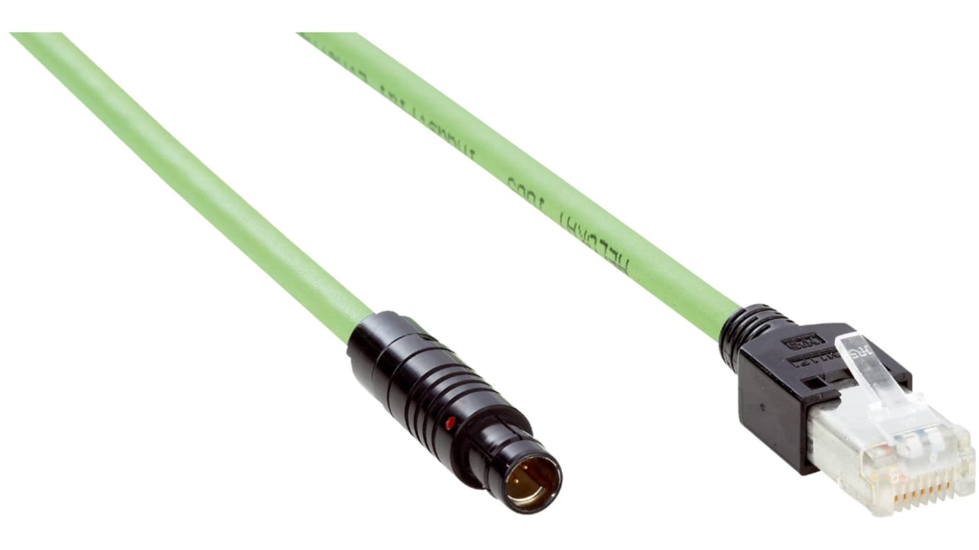Cavo e connettore Sick YM2Z14-020EC3MRJA8 per sensori, lunghezza 2 metri, connettore M12 a 3 pin e RJ45, montaggio su cavo.