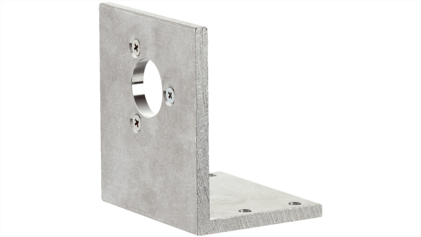 Staffa di montaggio Sick BEF-WF-20 per sensori, con mozzo di centraggio da 20 mm e kit di montaggio per flangia incluso.