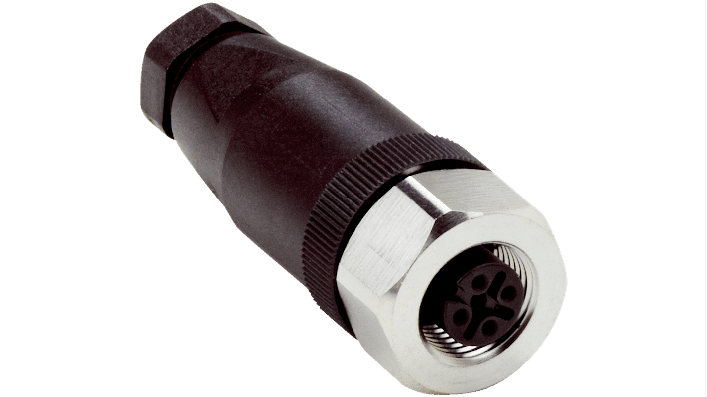 Connettore di potenza femmina SICK DOS-1204-GX, montaggio su cavo, IP67/IP69K, 250 V, 4 A, temperatura -40/+85 °C.