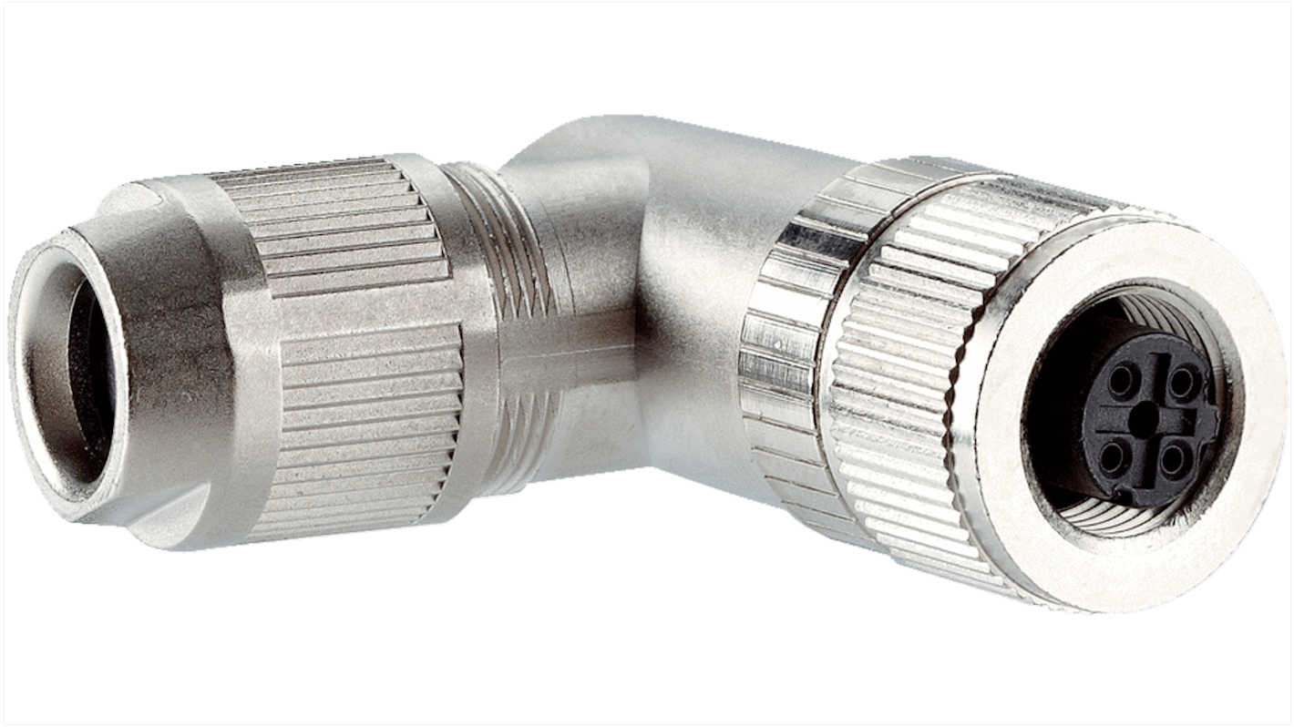 Connettore di potenza femmina SICK DOS-1204-WZ, 4 pin angolari, montaggio su cavo, IP67, corrente 1.75A, tensione 60V.