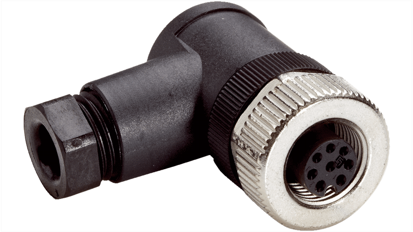 Connettore di potenza femmina SICK DOS-1208-W, montaggio su cavo, 2A, 60V, IP67, angolato a 8 pin, temperatura -40/+85°C.