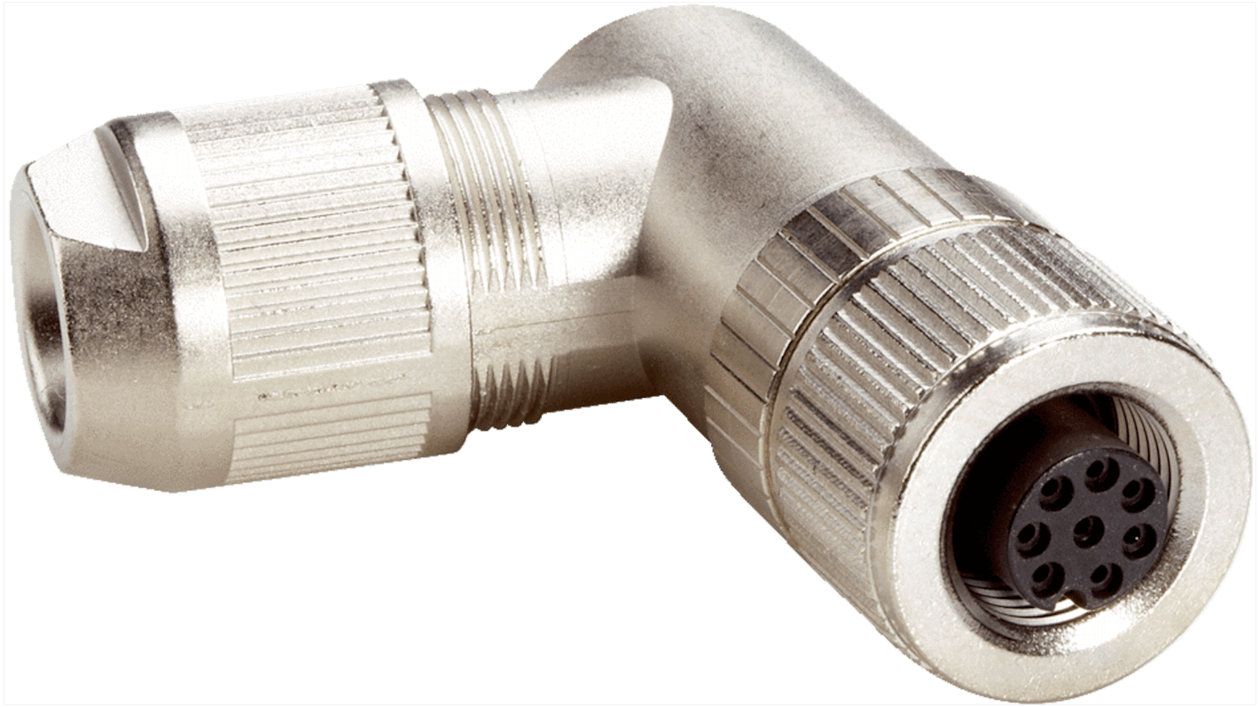 Connettore di potenza femmina SICK DOS-1208-WA, 8 pin angolari, montaggio su cavo, grado di protezione IP67, corrente 1.75A.