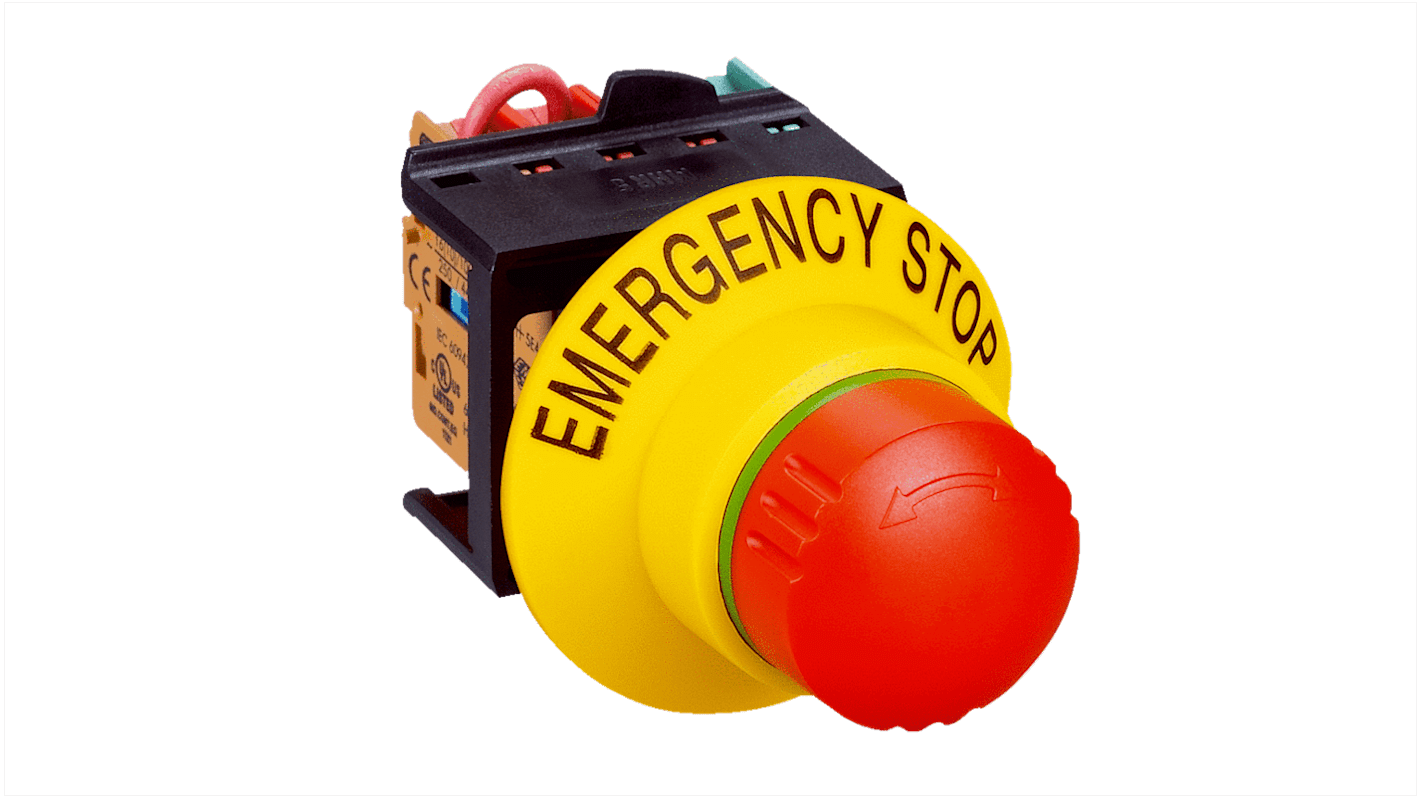 Pulsante di arresto di emergenza Sick ES21-SB14G1, rotondo, montaggio a pannello, IP65, 250V, 3A, colore rosso.