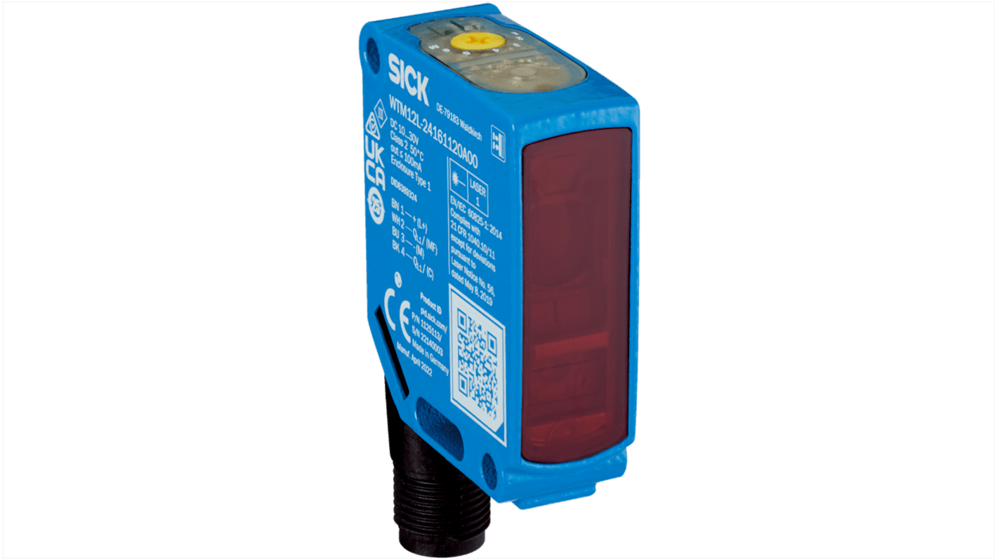 Sensore fotoelettrico rettangolare Sick WTM12L-24161820A00, IO-LINK, gamma di rilevamento 650 mm, montaggio a pannello, IP66/IP67/IP69.