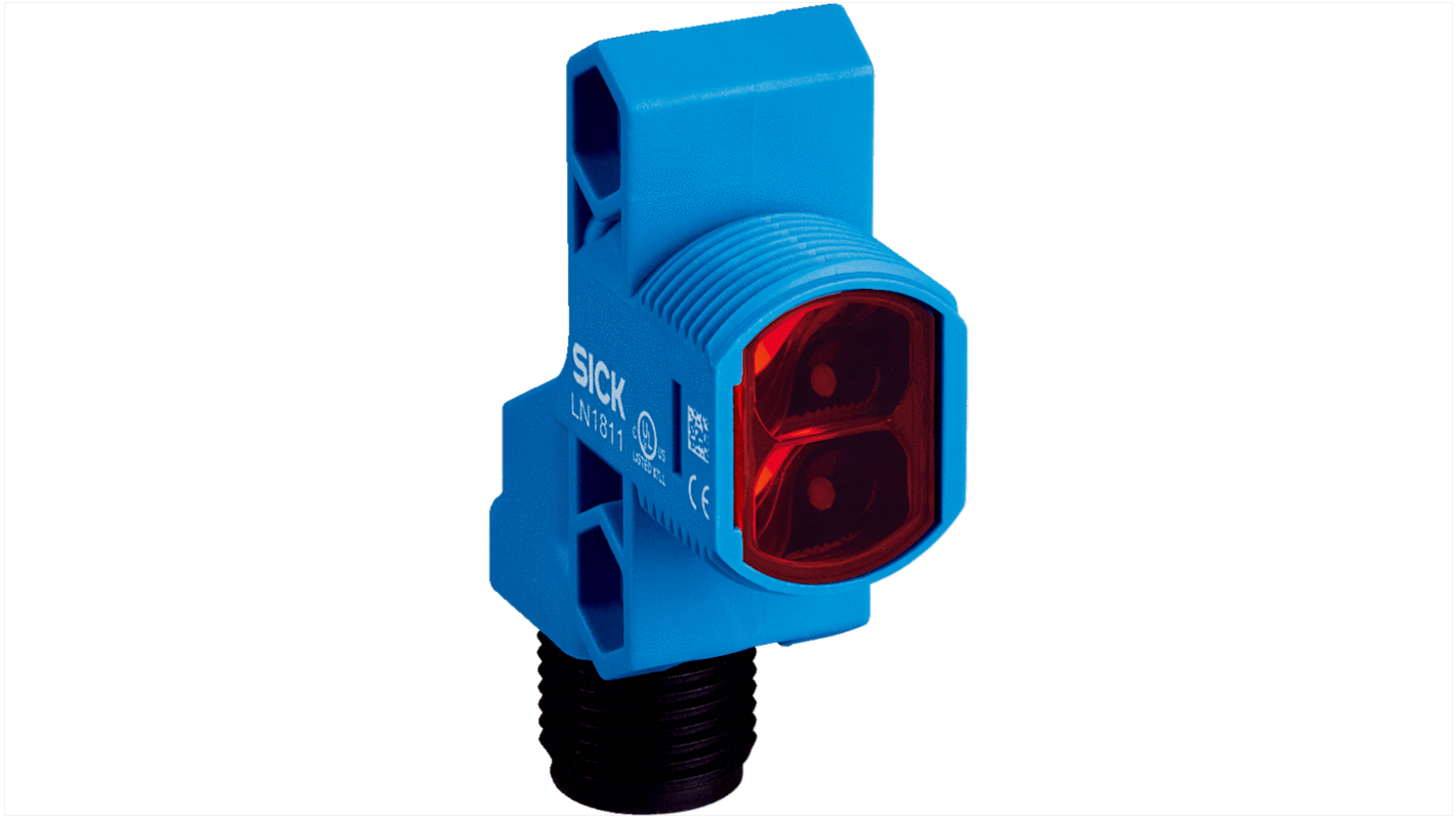Sensore fotoelettrico rettangolare Sick ZLD18-2FR4A8 a retroriflessione, rilevamento fino a 5 m, uscita PNP, montaggio a pannello.