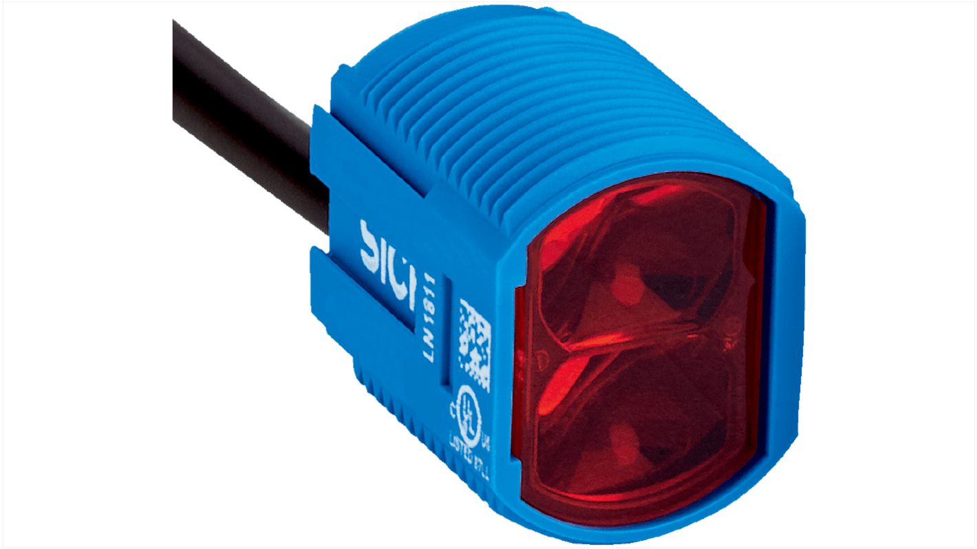 Sensore fotoelettrico cilindrico Sick ZTB18-6NZ1G2D04, con soppressione di sfondo, montaggio M18, IP67, 100 m di rilevamento.